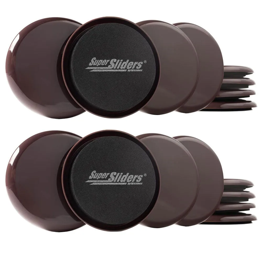 16 Pc Large Furniture Sliders Brown Round Glides Movers 3.5" Pads Multi Surface
