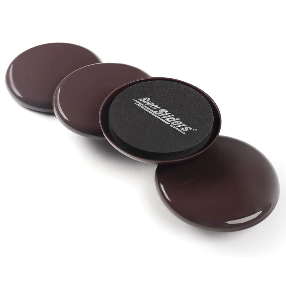 16 Pc Large Furniture Sliders Brown Round Glides Movers 3.5" Pads Multi Surface