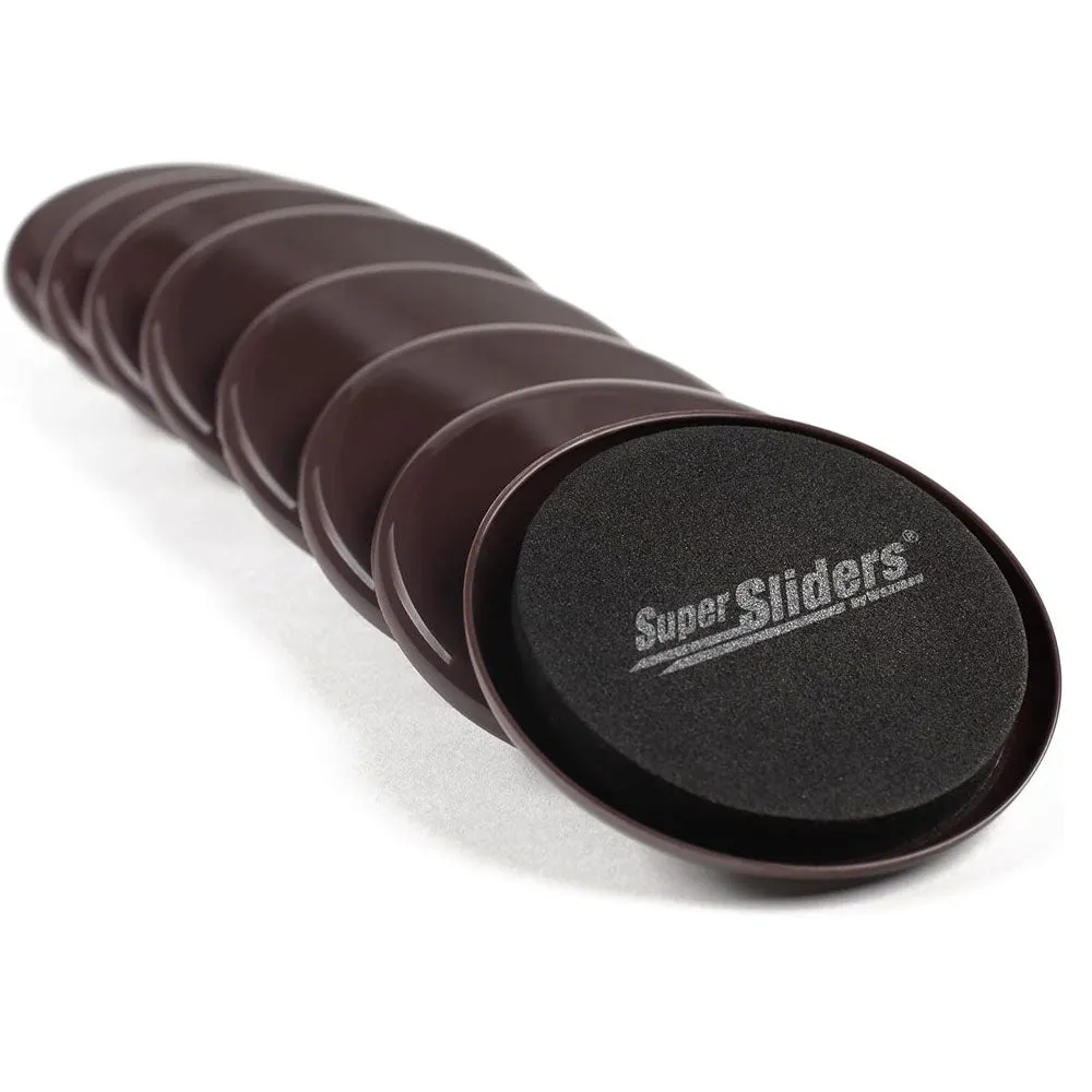 16 Pc Large Furniture Sliders Brown Round Glides Movers 3.5" Pads Multi Surface