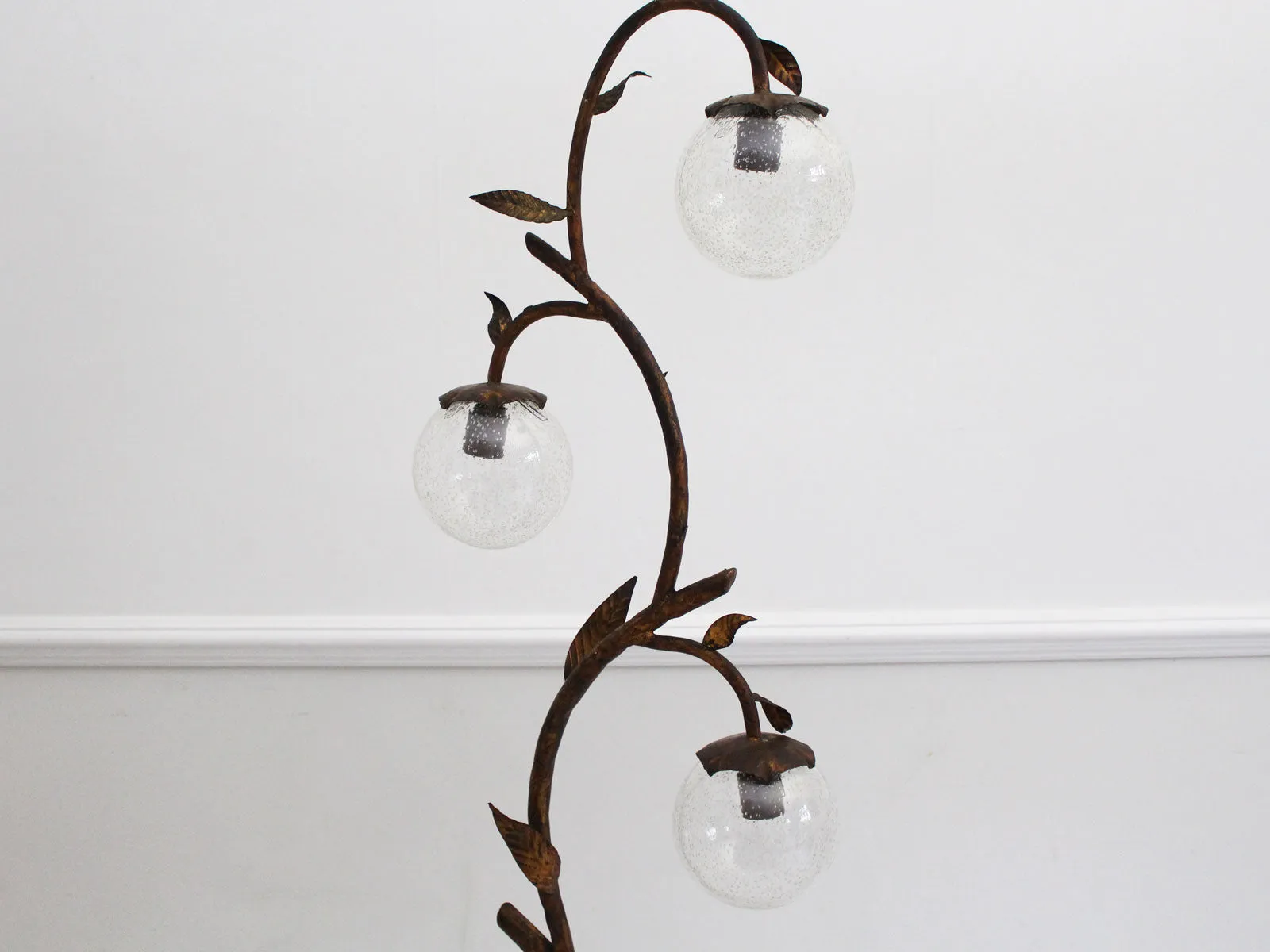 1930's Four Light Gilt Tole Floor Light with Glass Globes