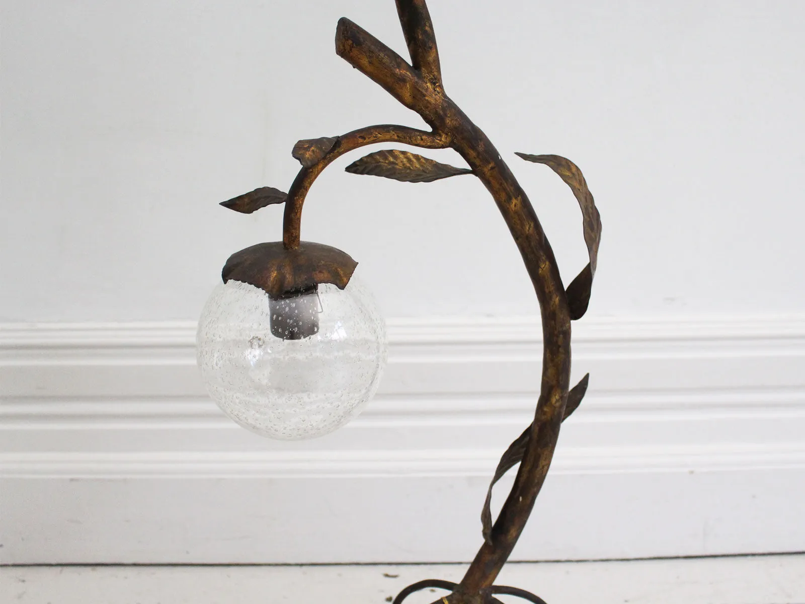 1930's Four Light Gilt Tole Floor Light with Glass Globes