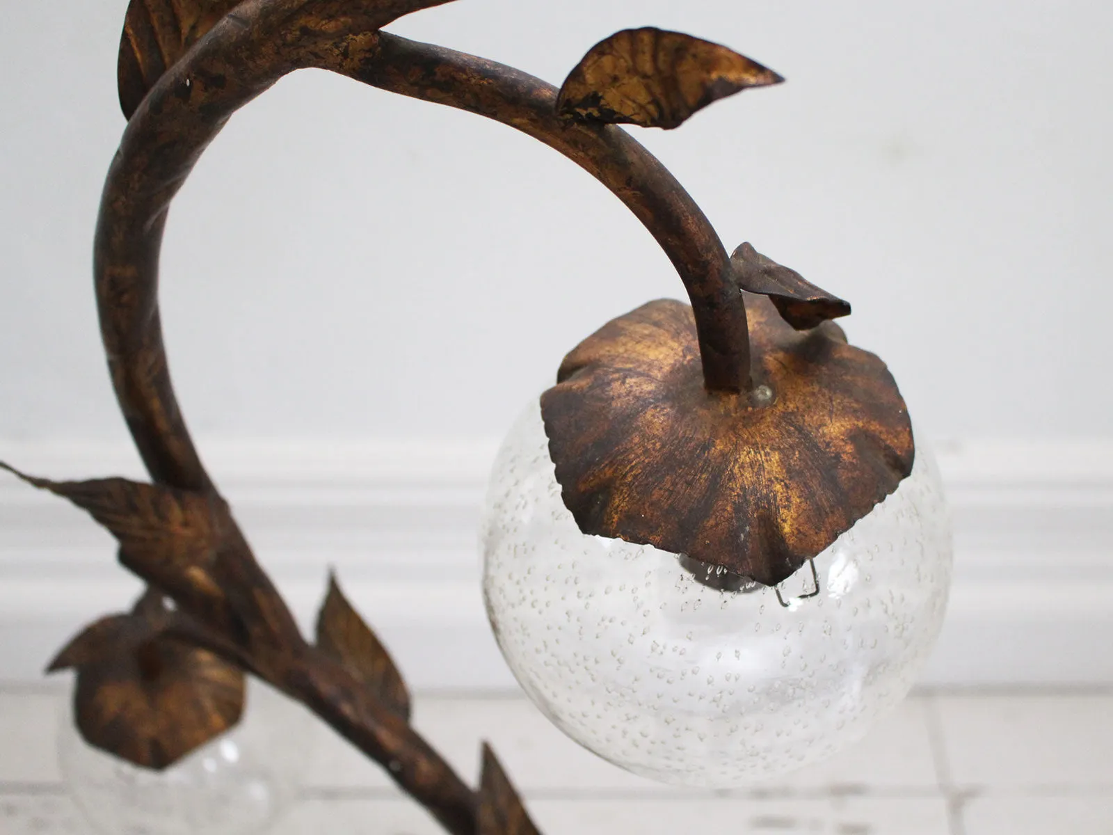 1930's Four Light Gilt Tole Floor Light with Glass Globes