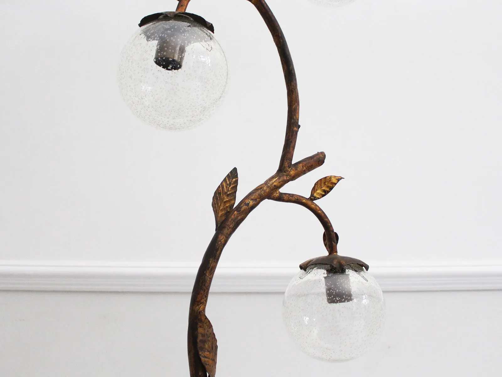 1930's Four Light Gilt Tole Floor Light with Glass Globes