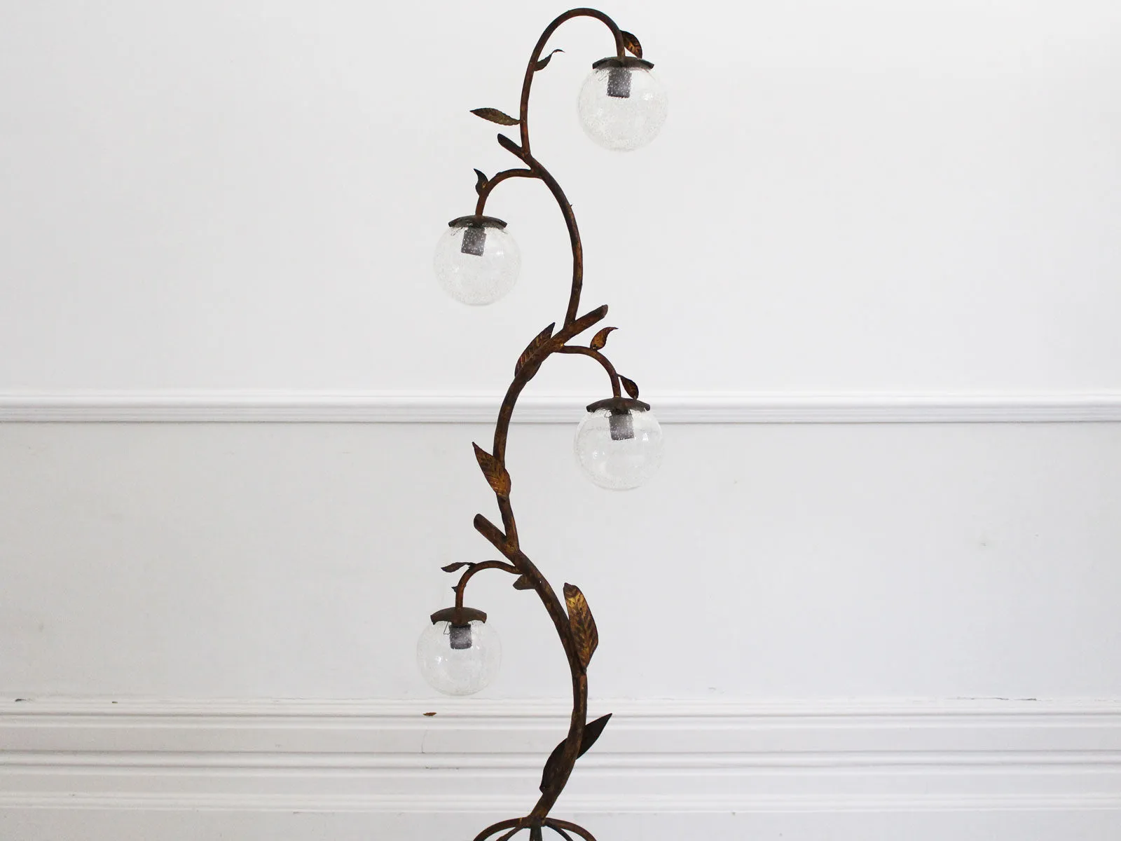 1930's Four Light Gilt Tole Floor Light with Glass Globes