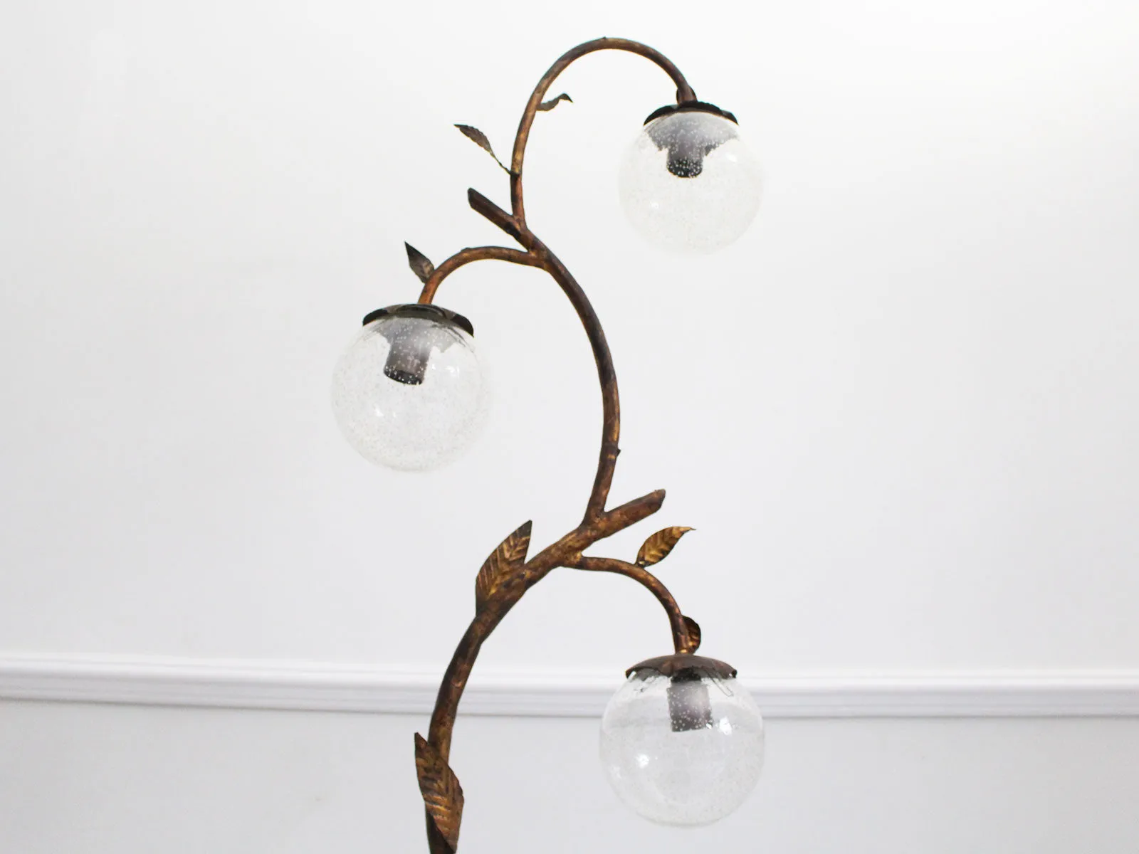 1930's Four Light Gilt Tole Floor Light with Glass Globes