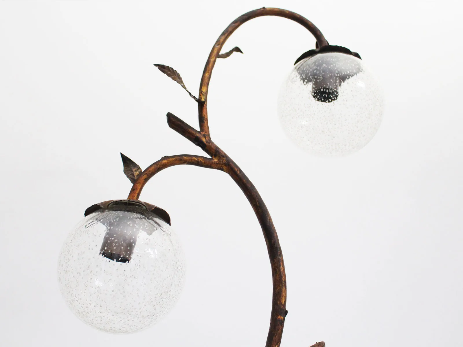 1930's Four Light Gilt Tole Floor Light with Glass Globes