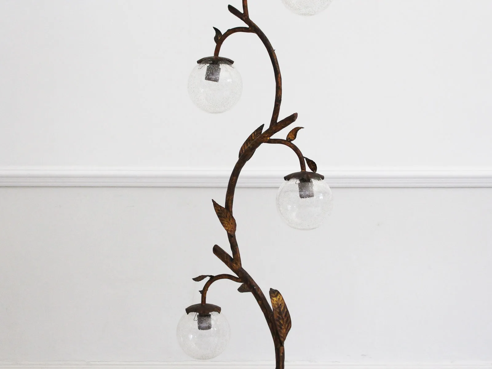 1930's Four Light Gilt Tole Floor Light with Glass Globes