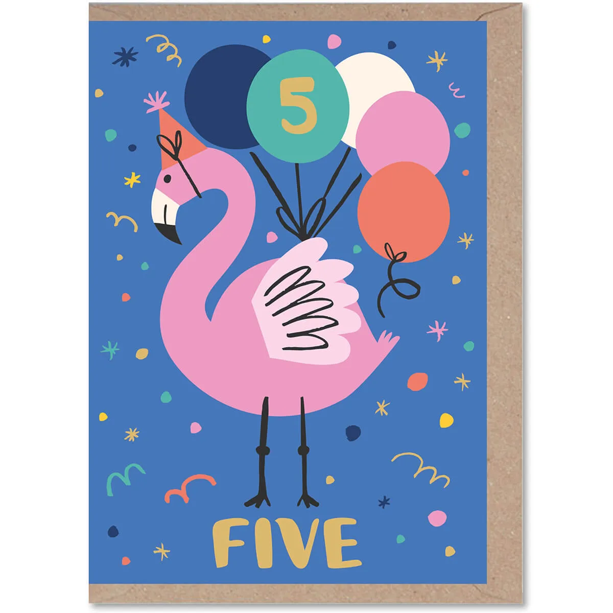 5 Flamingo Age Greetings Card by Rumble Cards