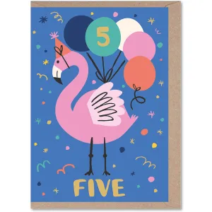 5 Flamingo Age Greetings Card by Rumble Cards