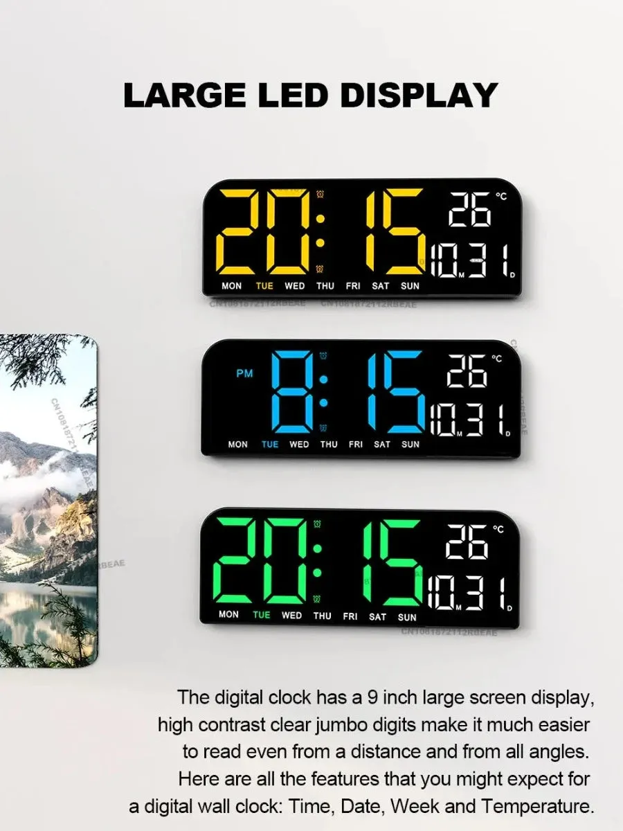 9.0inch Large Digital Temperature Date LED Wall Clock