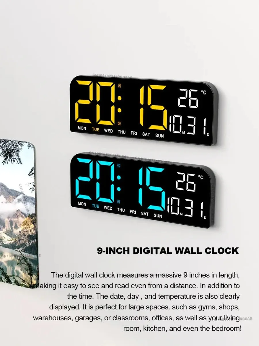 9.0inch Large Digital Temperature Date LED Wall Clock