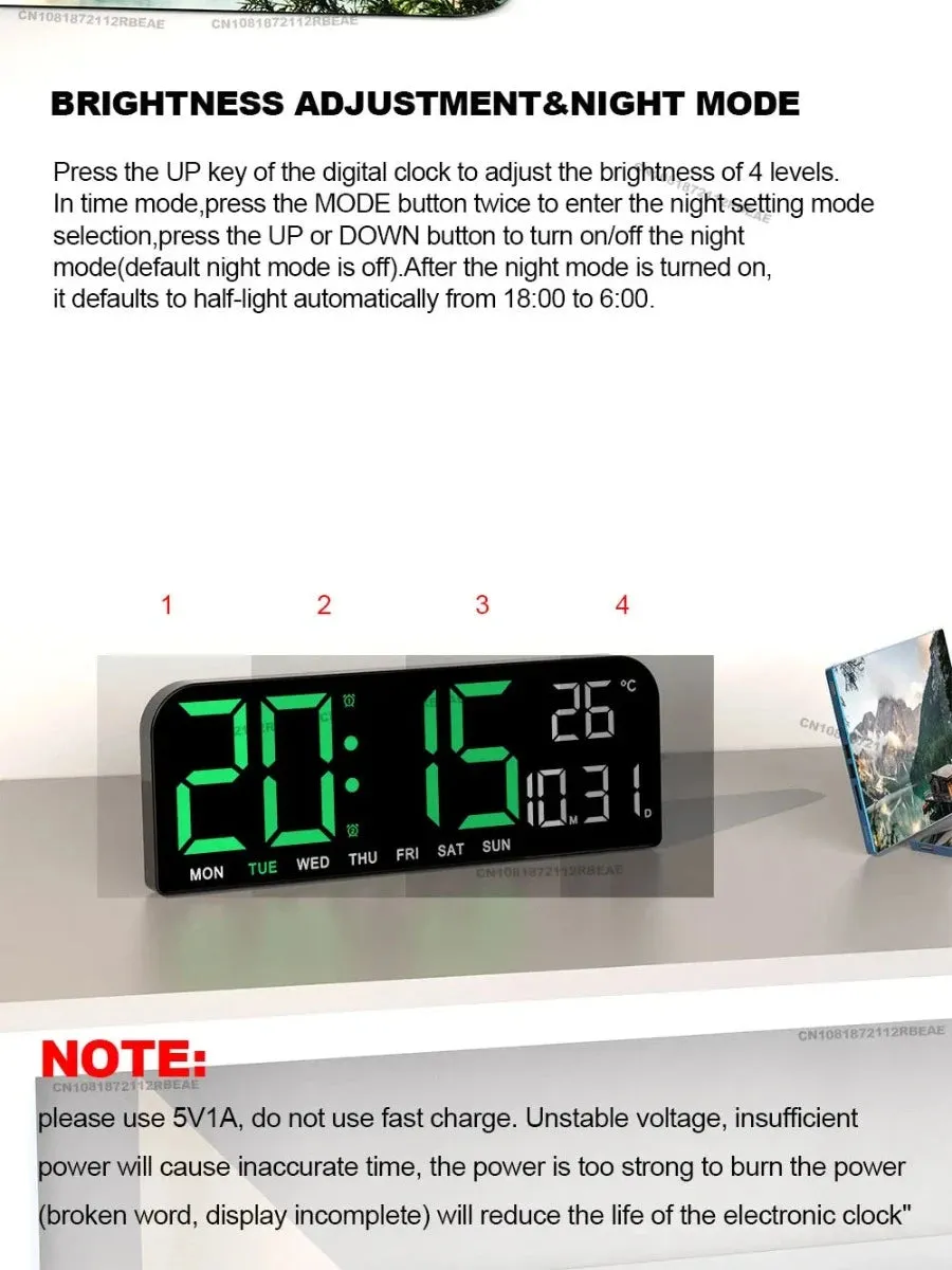 9.0inch Large Digital Temperature Date LED Wall Clock