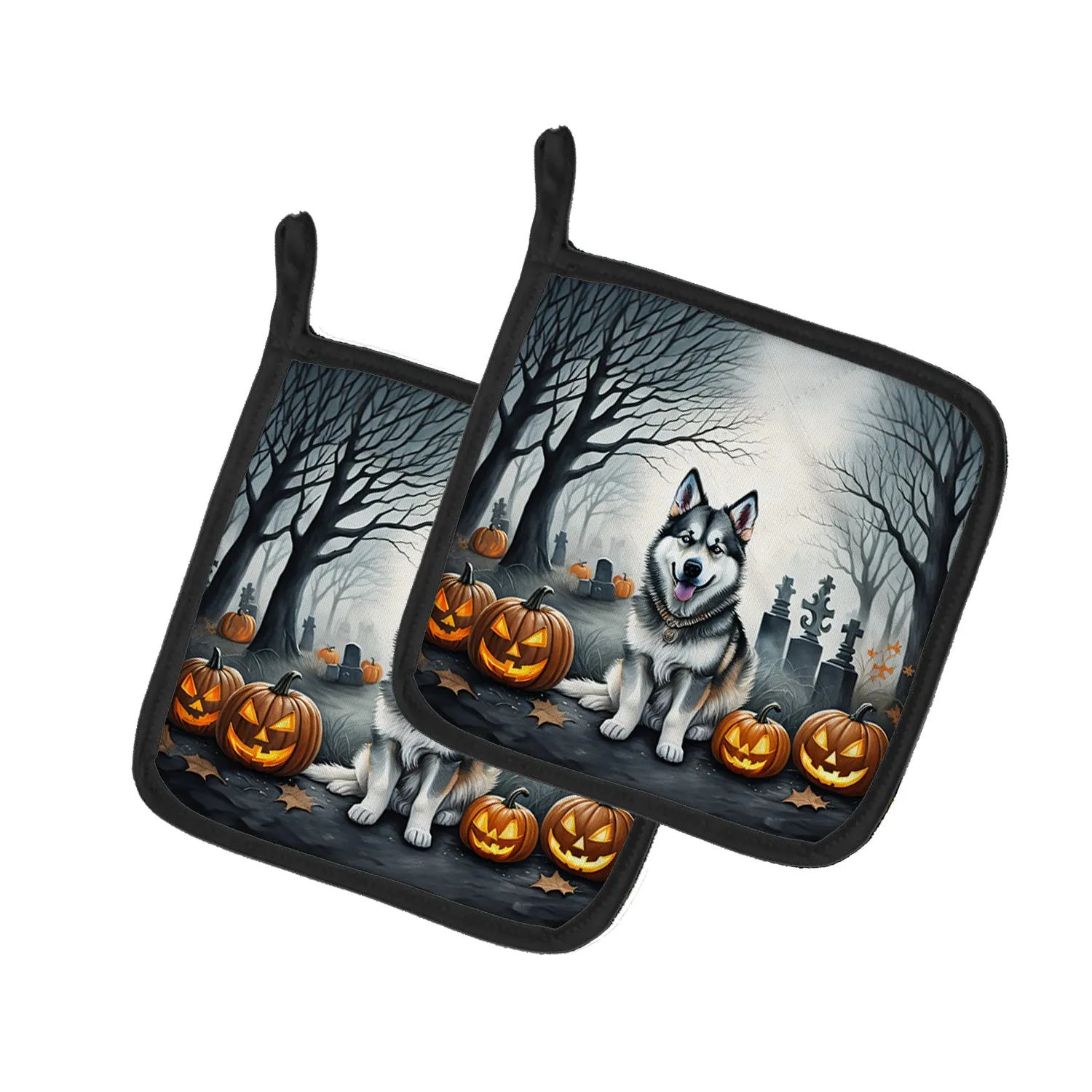 Alaskan Malamute Spooky Halloween Pair of Pot Holders