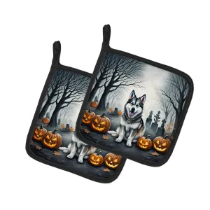 Alaskan Malamute Spooky Halloween Pair of Pot Holders