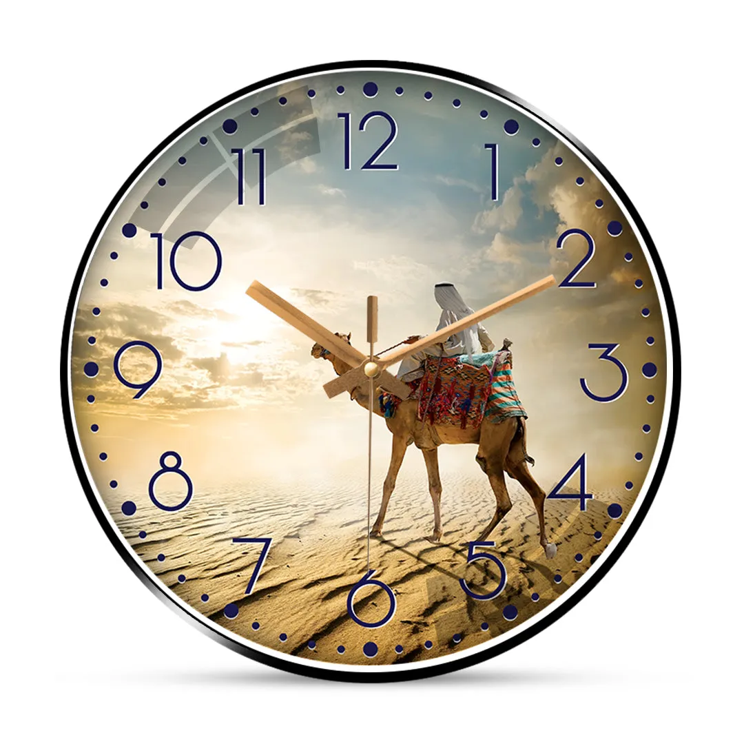 Bedouin rides camel desert wall clock