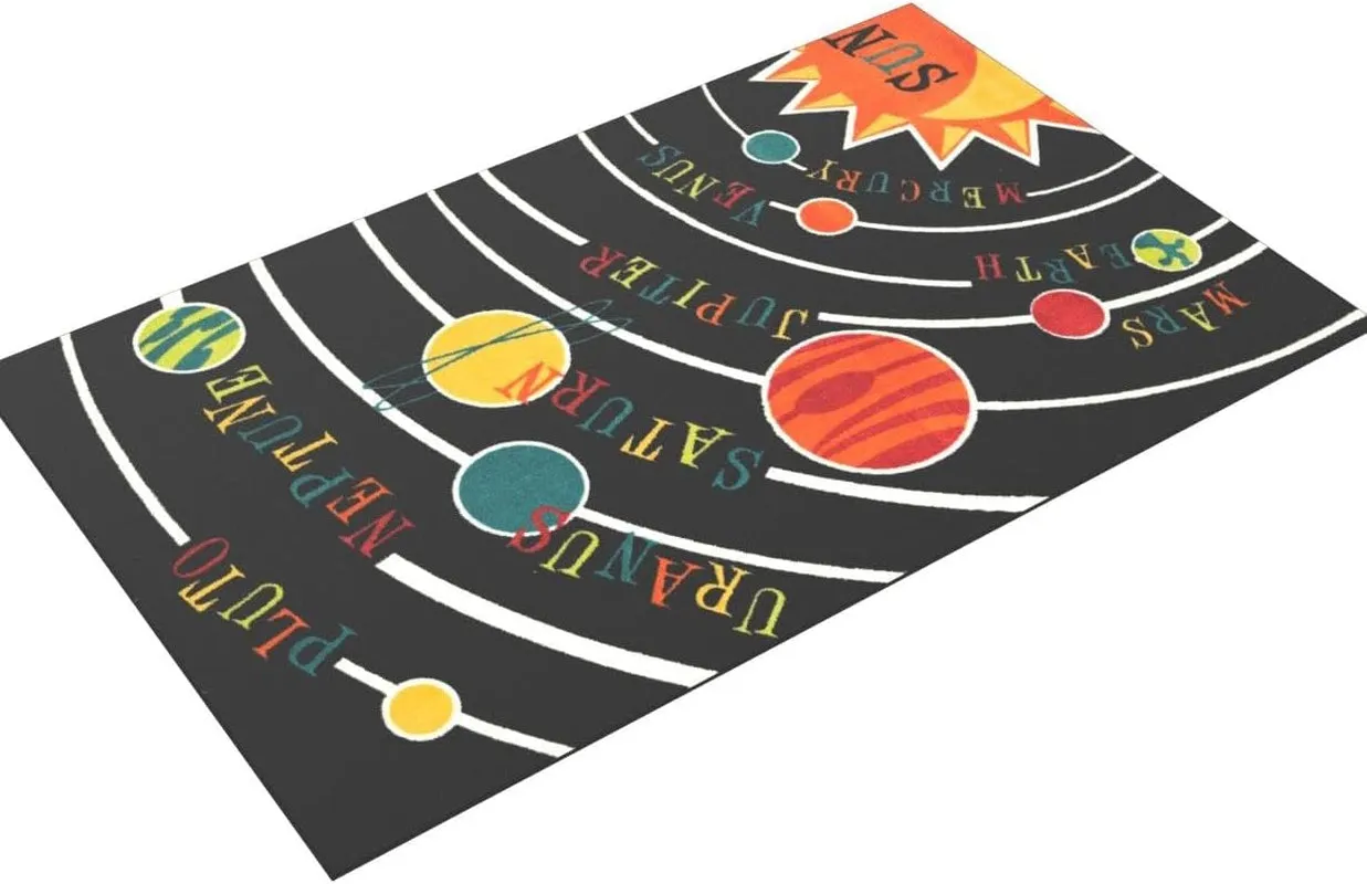 Black Aurora Solar System Indoor Space Area Rug (5'X8')