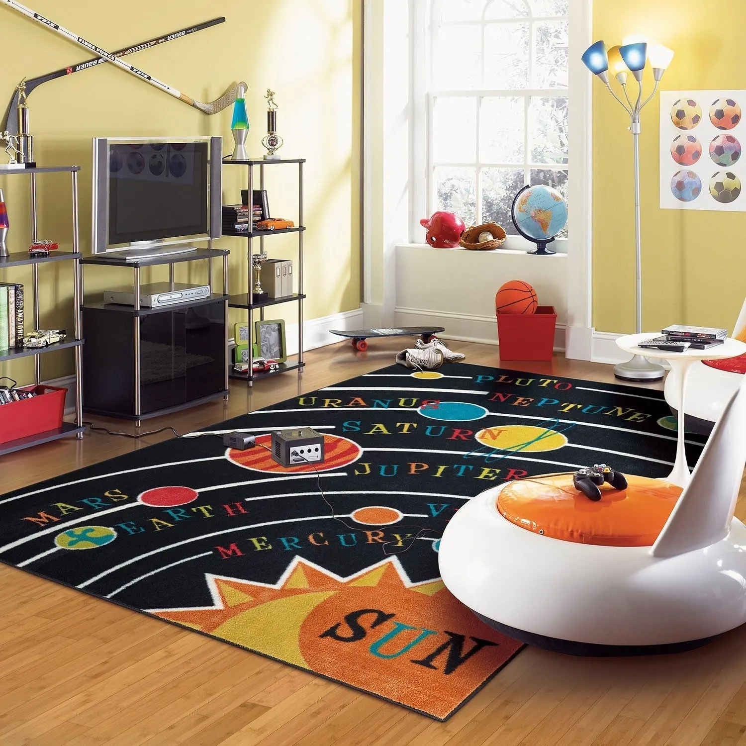 Black Aurora Solar System Indoor Space Area Rug (5'X8')
