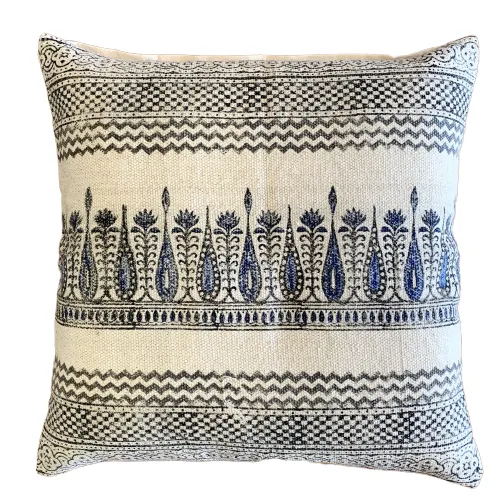 Block Print Tilak Cotton Dari Cushion Cover Blue Size 65x65cm