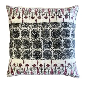 Block Print Tilak Cotton Dari Cushion Cover Burgundy Euro Size 65x65cm