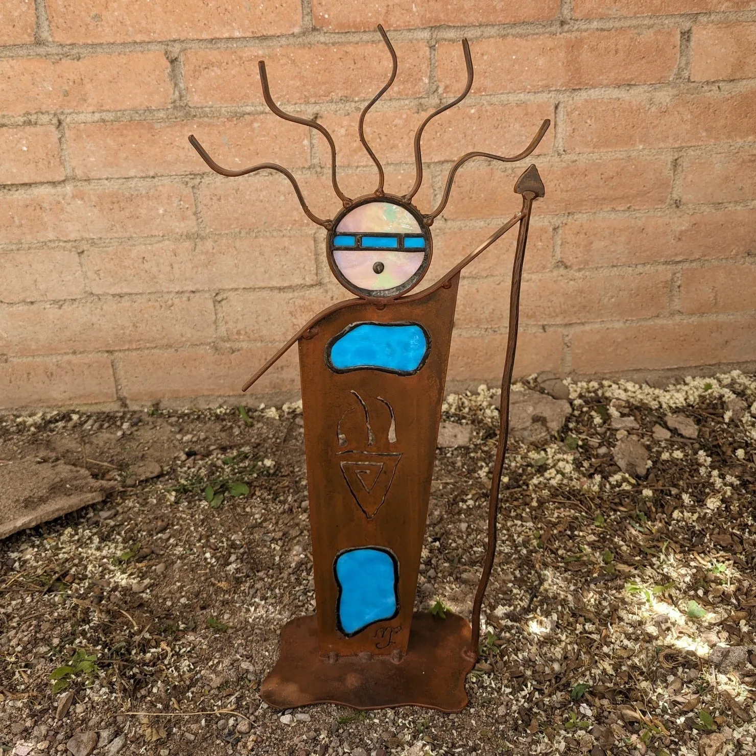Blue Glass Metal Sculpture by Glass Illusions Studio GF-0128