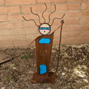 Blue Glass Metal Sculpture by Glass Illusions Studio GF-0128