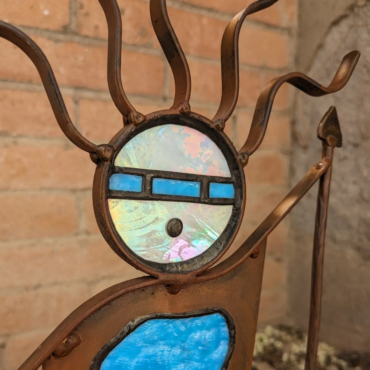 Blue Glass Metal Sculpture by Glass Illusions Studio GF-0128