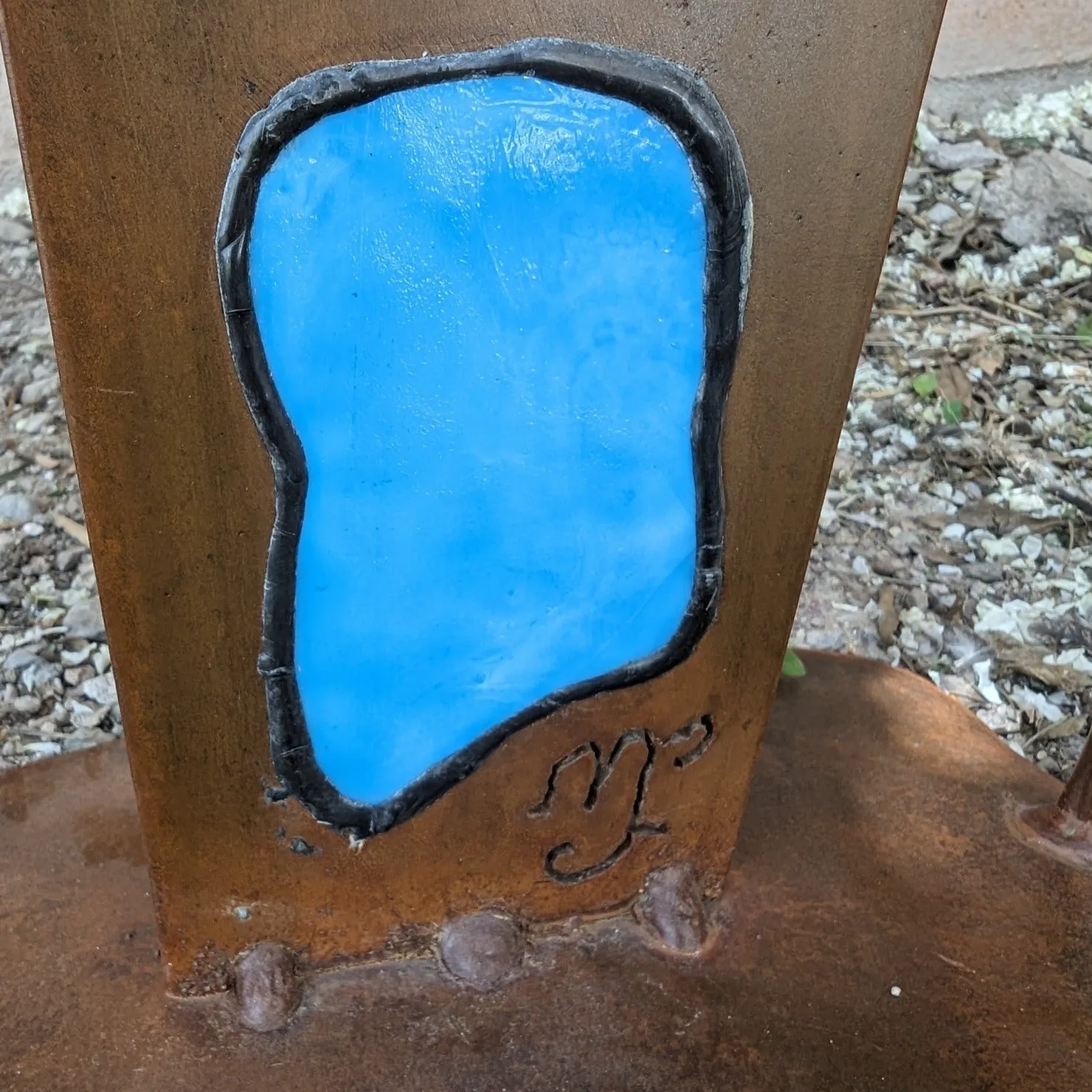 Blue Glass Metal Sculpture by Glass Illusions Studio GF-0128