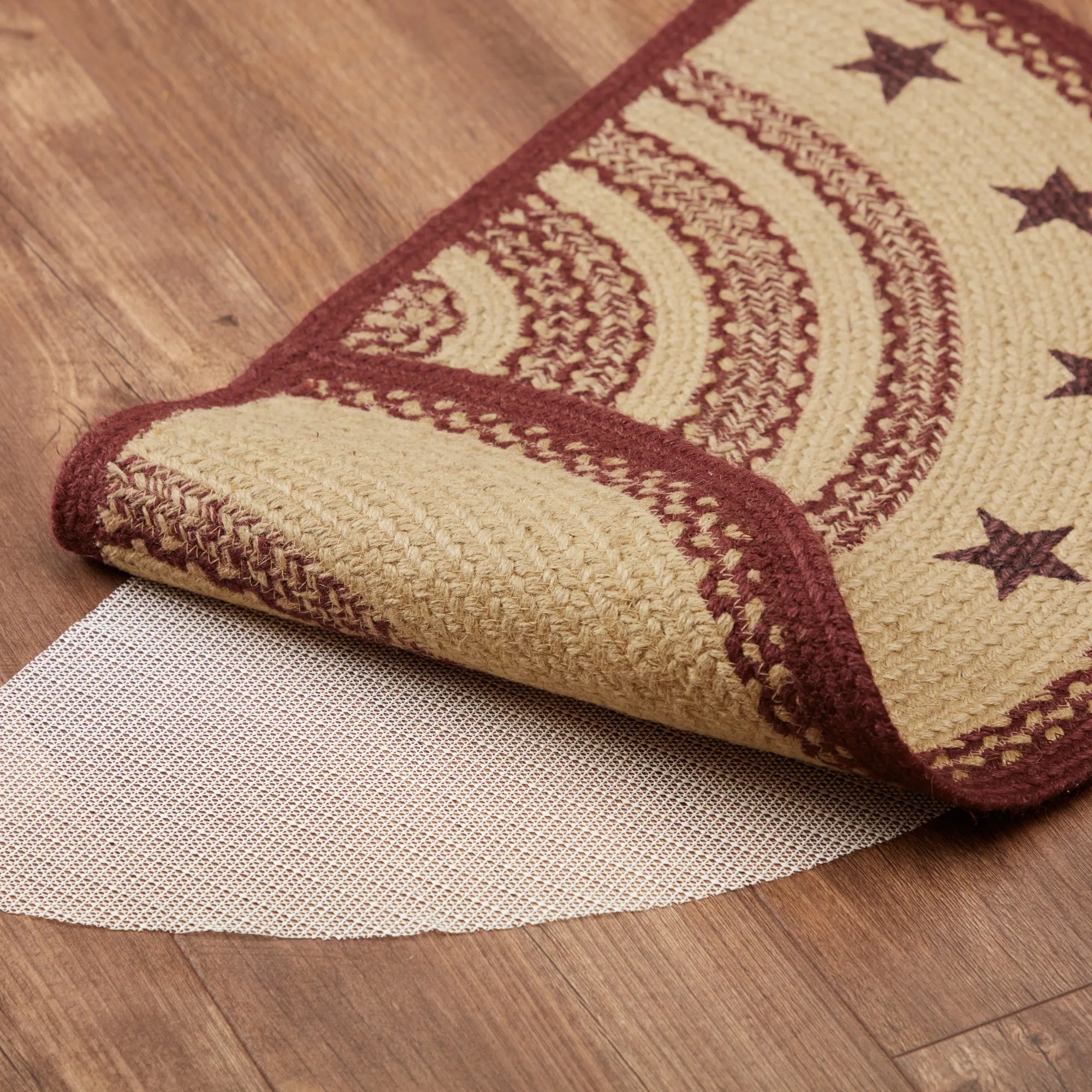 Burgundy Tan Jute Rug Stencil Stars