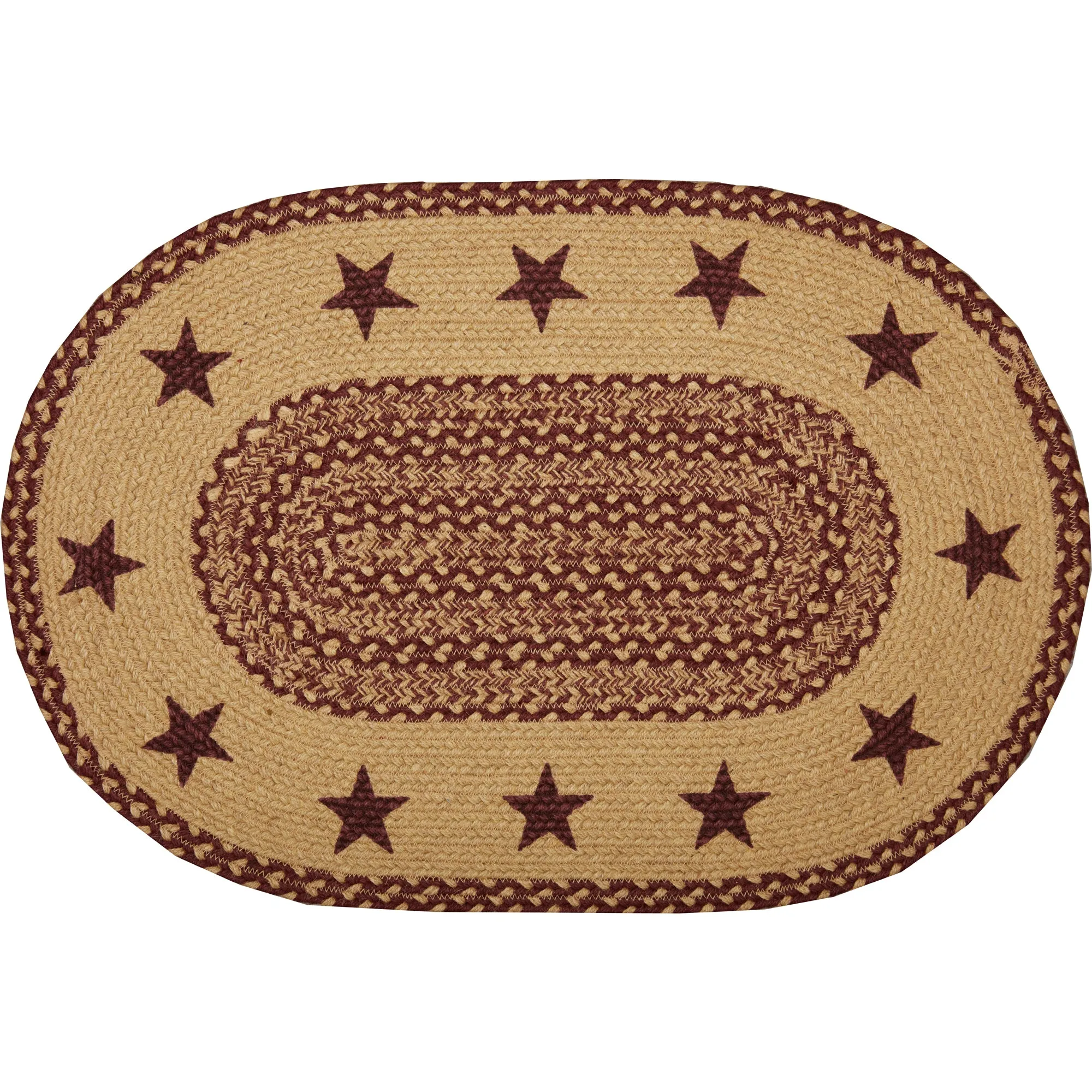 Burgundy Tan Jute Rug Stencil Stars