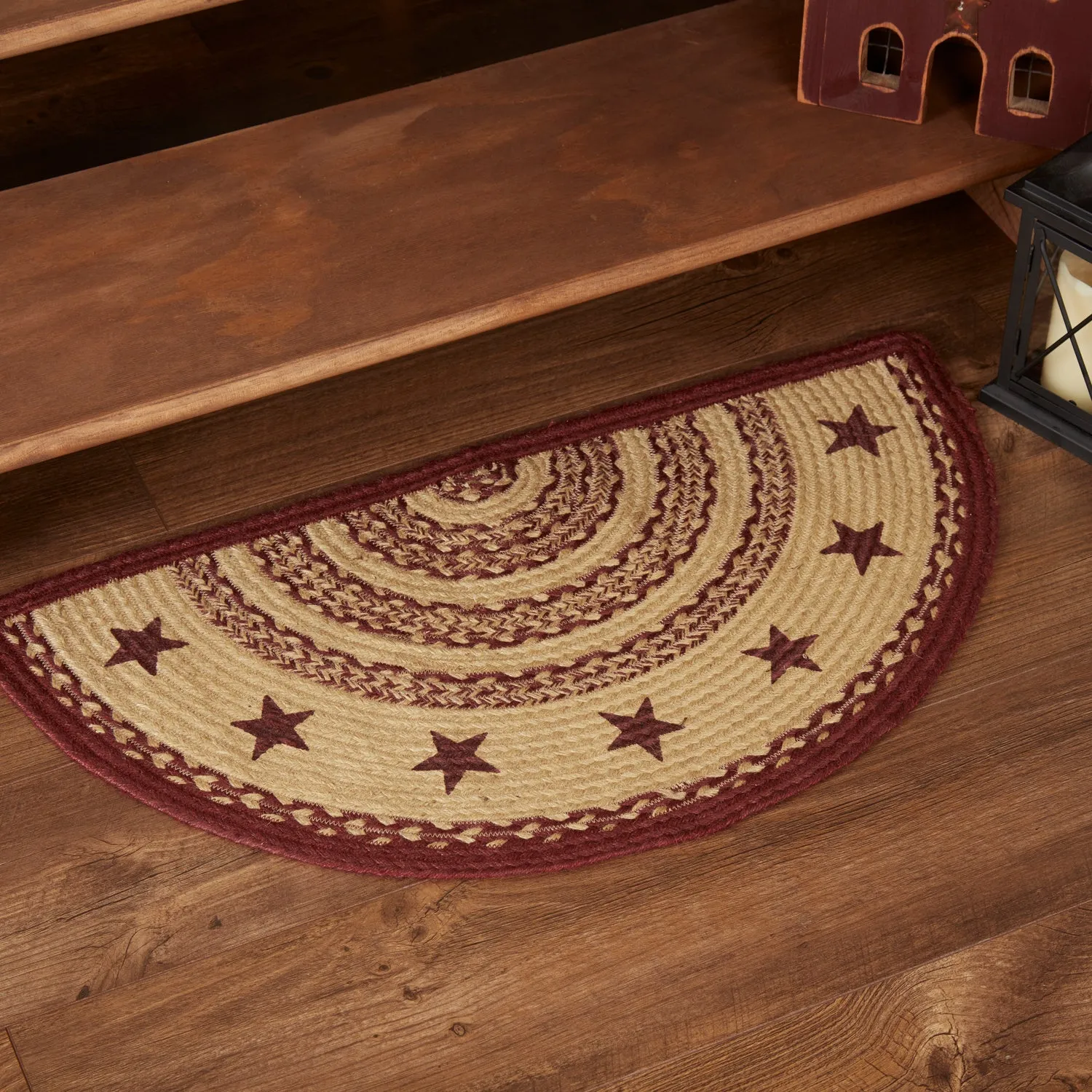 Burgundy Tan Jute Rug Stencil Stars