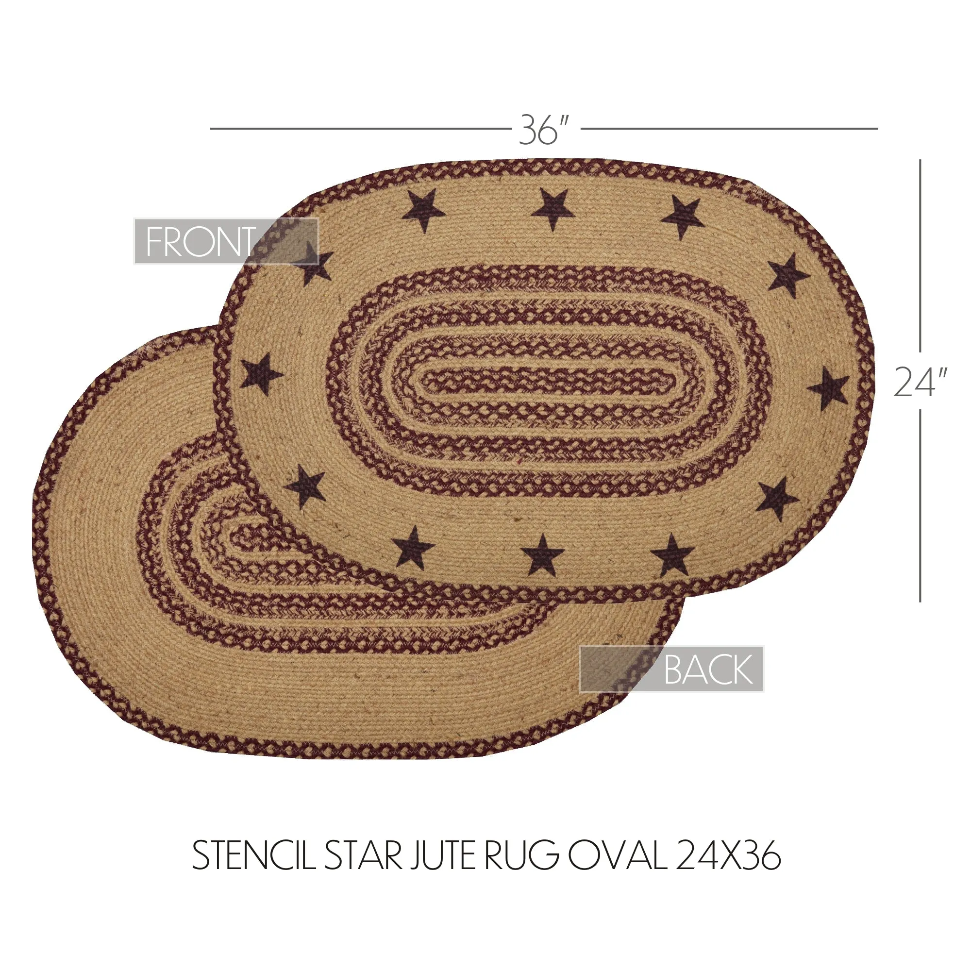 Burgundy Tan Jute Rug Stencil Stars