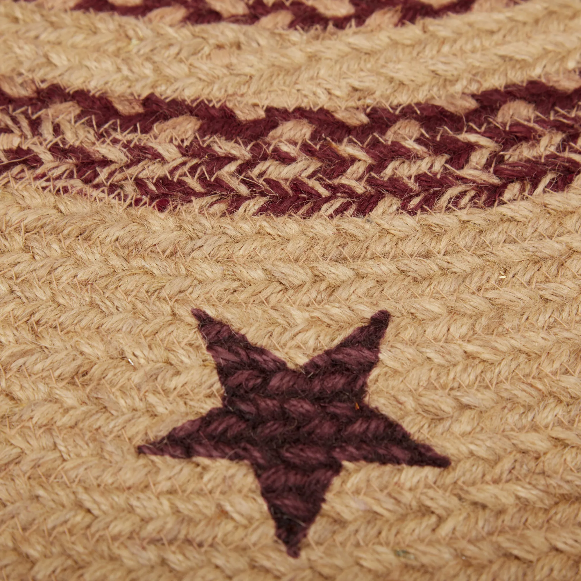 Burgundy Tan Jute Rug Stencil Stars
