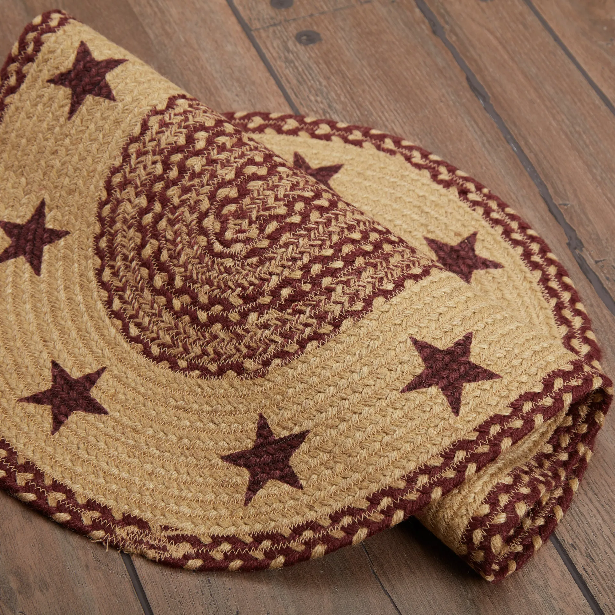 Burgundy Tan Jute Rug Stencil Stars