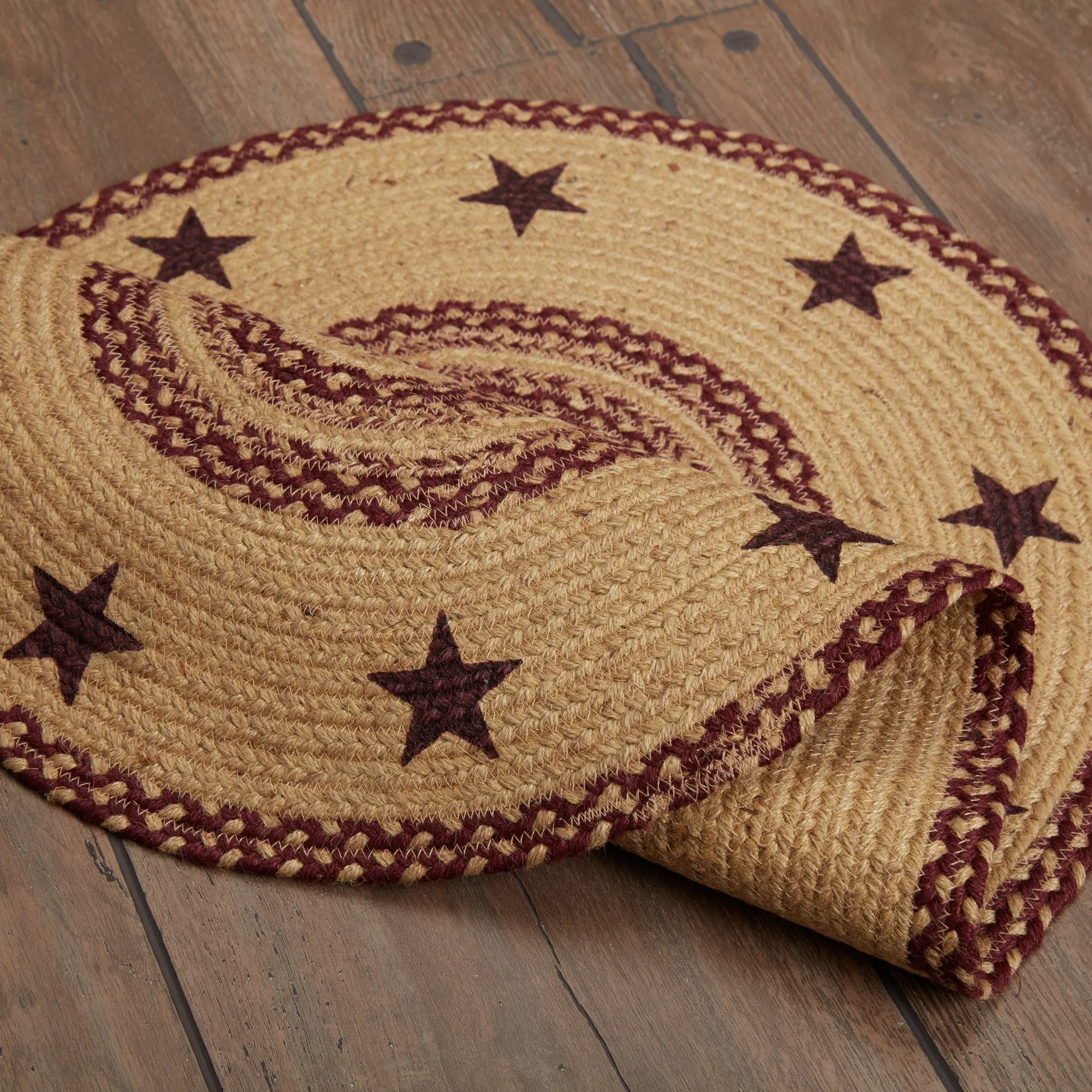 Burgundy Tan Jute Rug Stencil Stars