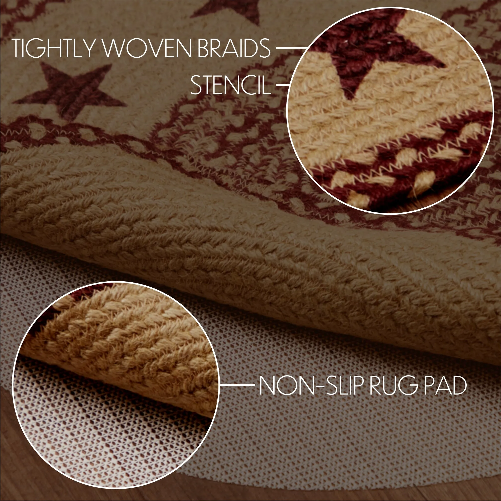 Burgundy Tan Jute Rug Stencil Stars