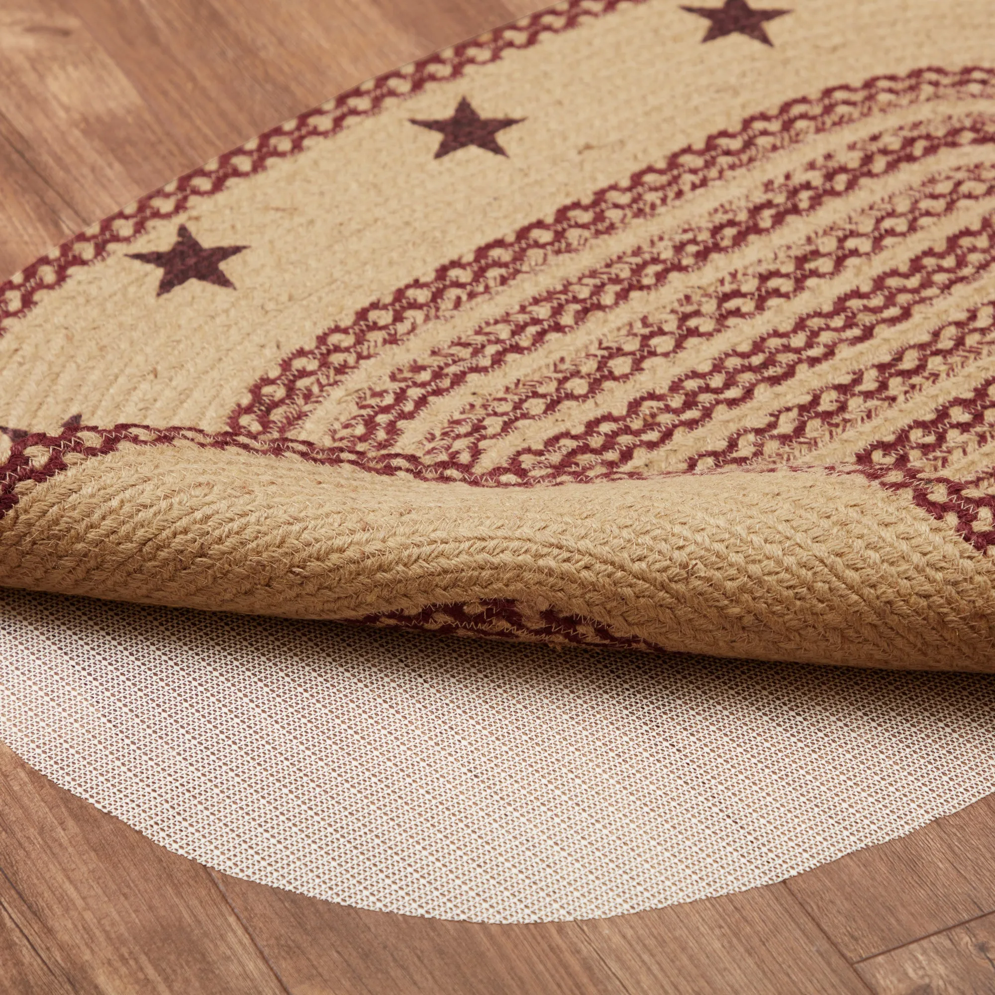 Burgundy Tan Jute Rug Stencil Stars