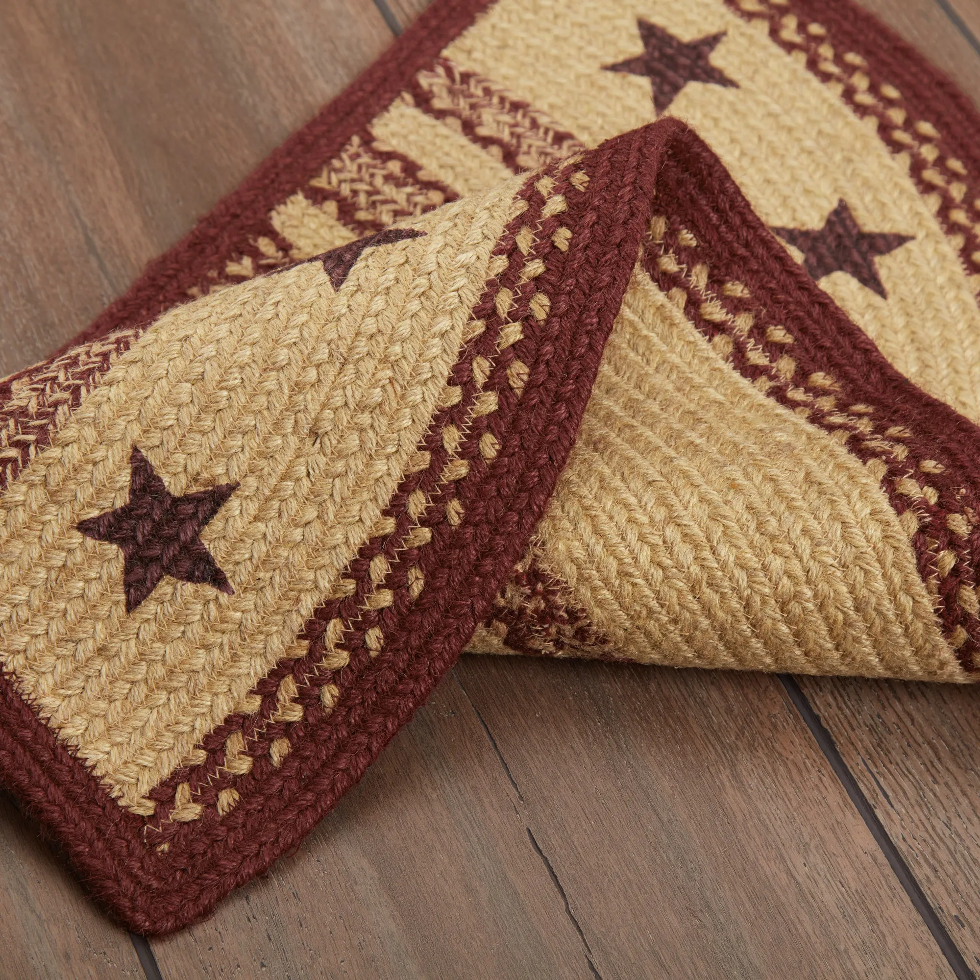 Burgundy Tan Jute Rug Stencil Stars