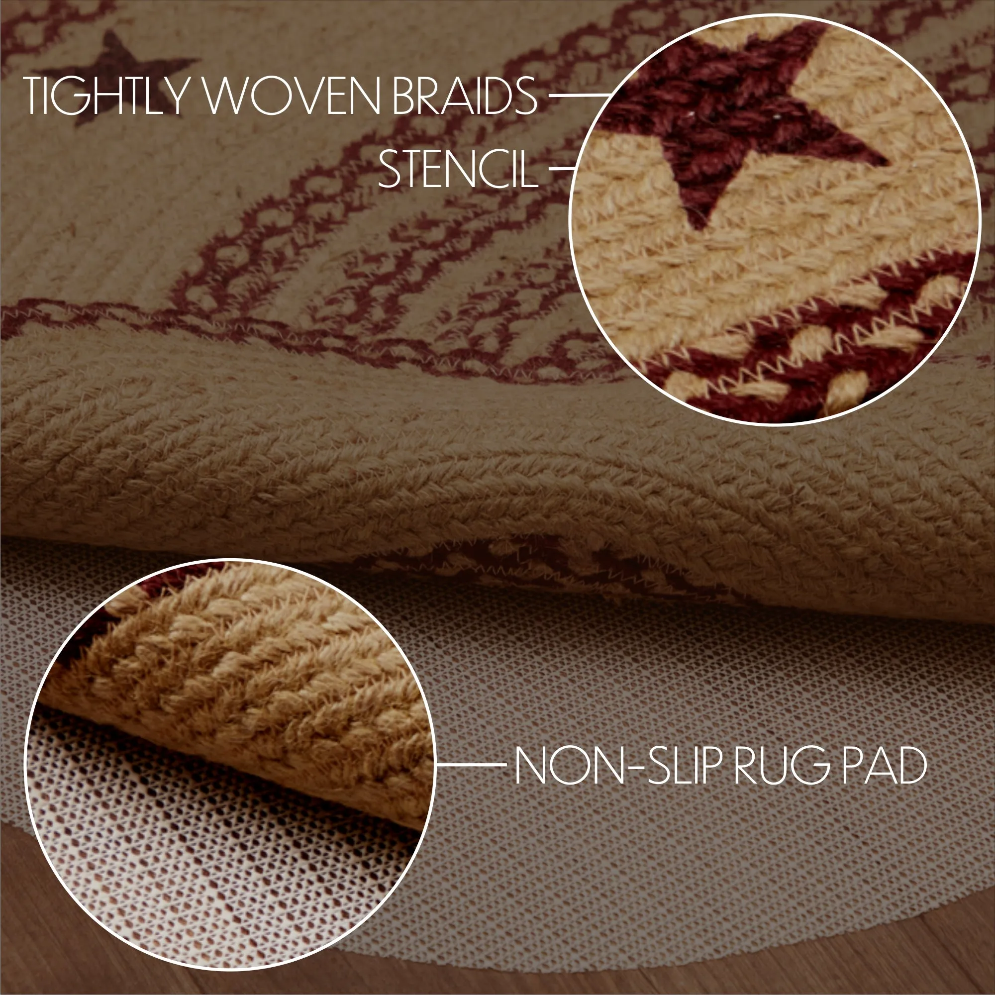 Burgundy Tan Jute Rug Stencil Stars