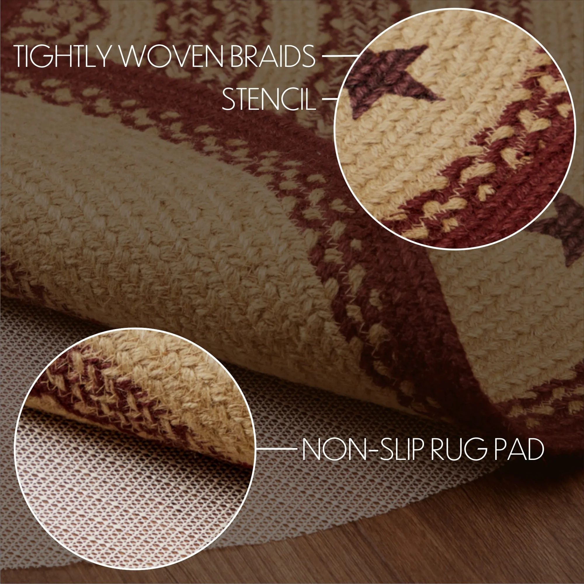 Burgundy Tan Jute Rug Stencil Stars