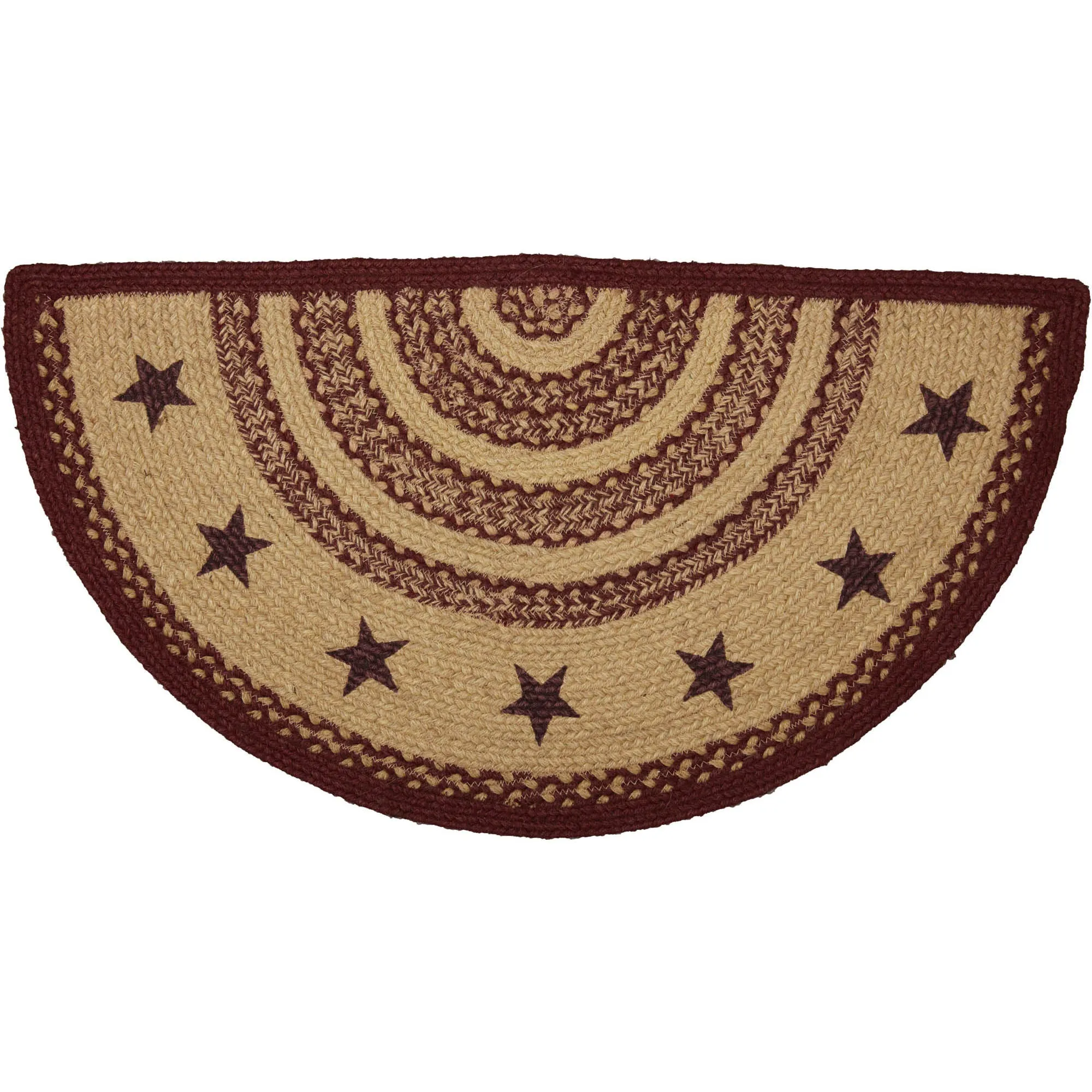 Burgundy Tan Jute Rug Stencil Stars