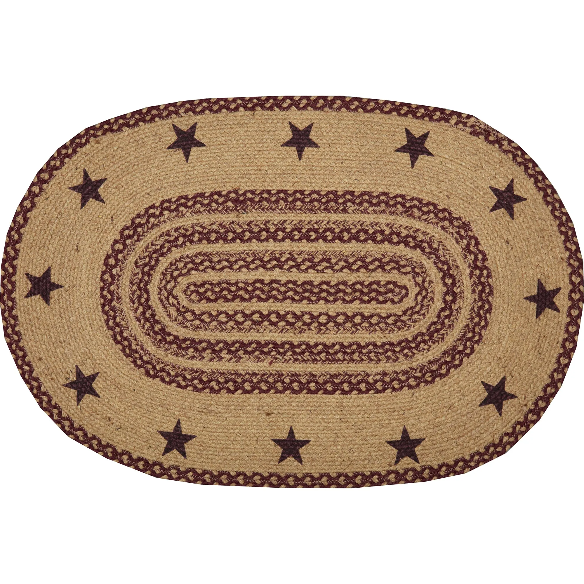 Burgundy Tan Jute Rug Stencil Stars