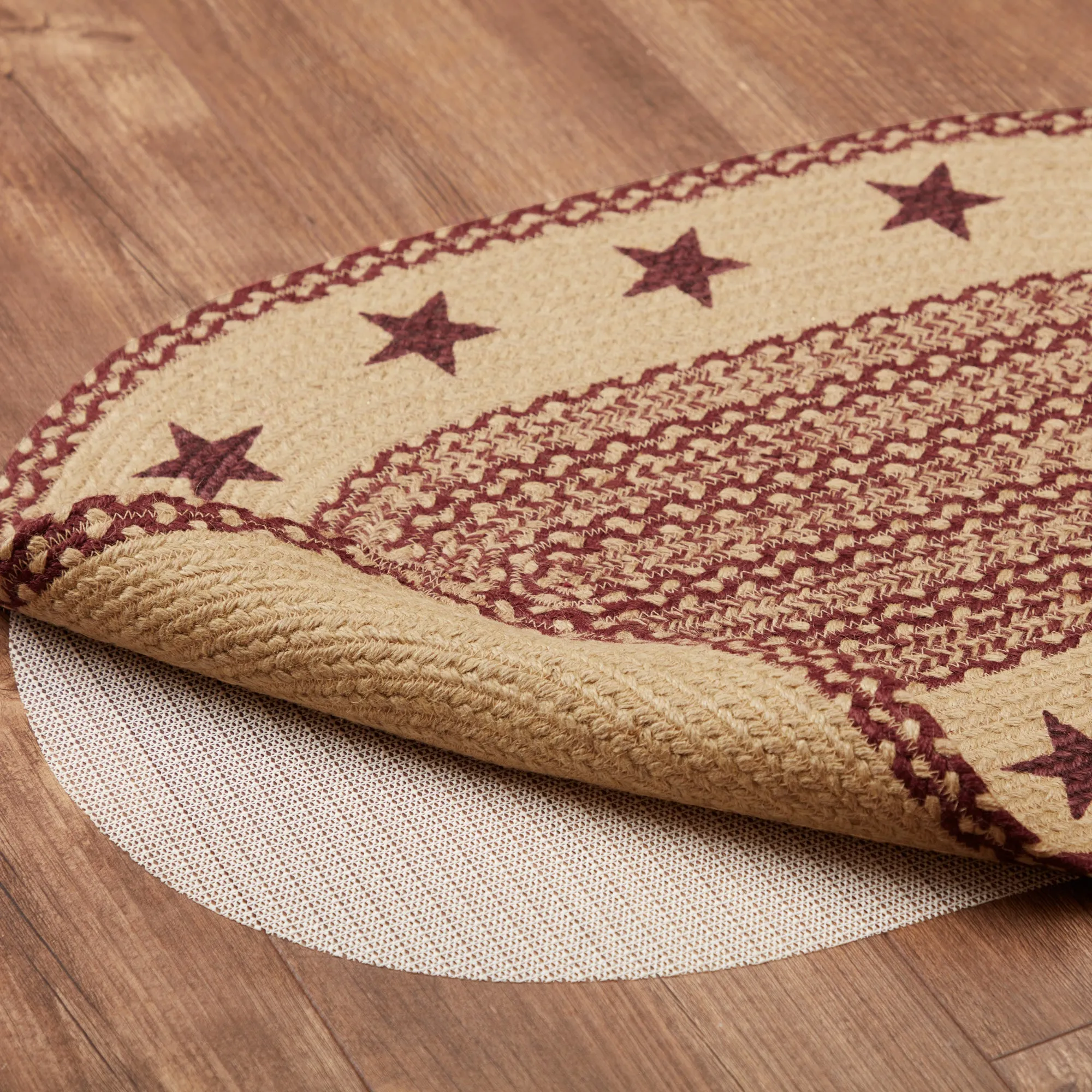 Burgundy Tan Jute Rug Stencil Stars