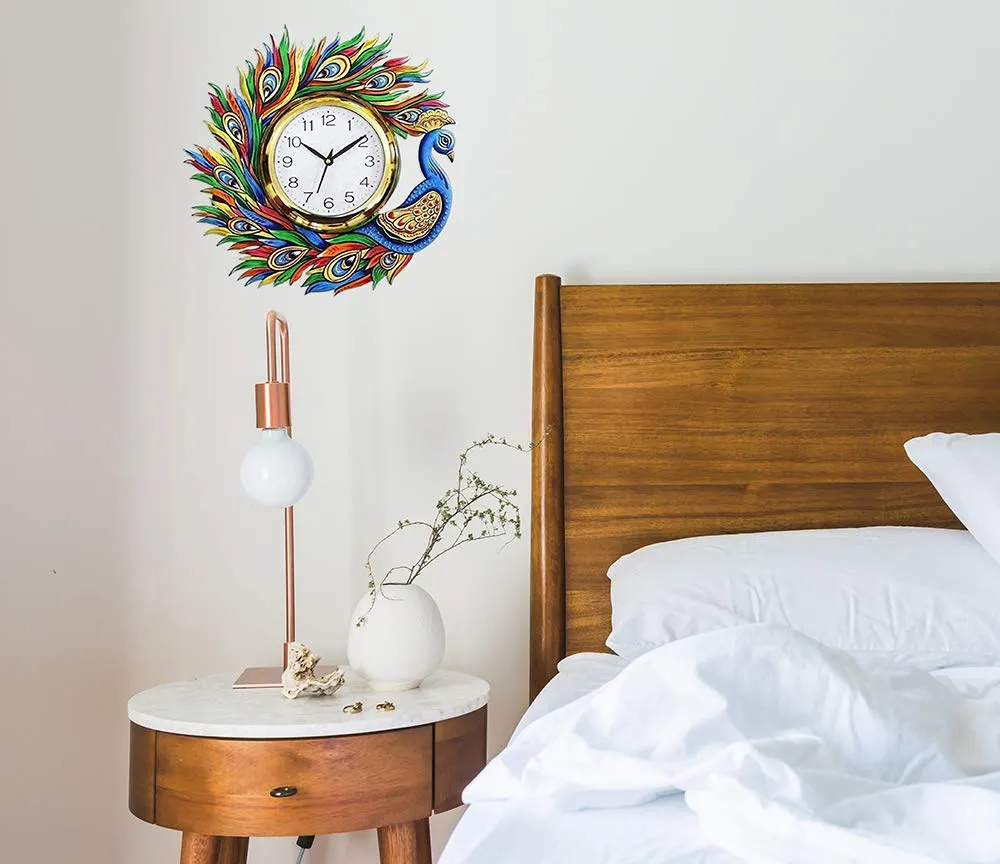 CAPIO ART Wooden Handicraft Handmade Hand Printed Animals Antique Design Wall Clock for Home, Living Room and Office Decor (Multicolour, 13 x 16 inch)