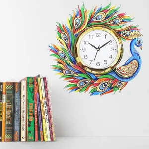 CAPIO ART Wooden Handicraft Handmade Hand Printed Animals Antique Design Wall Clock for Home, Living Room and Office Decor (Multicolour, 13 x 16 inch)