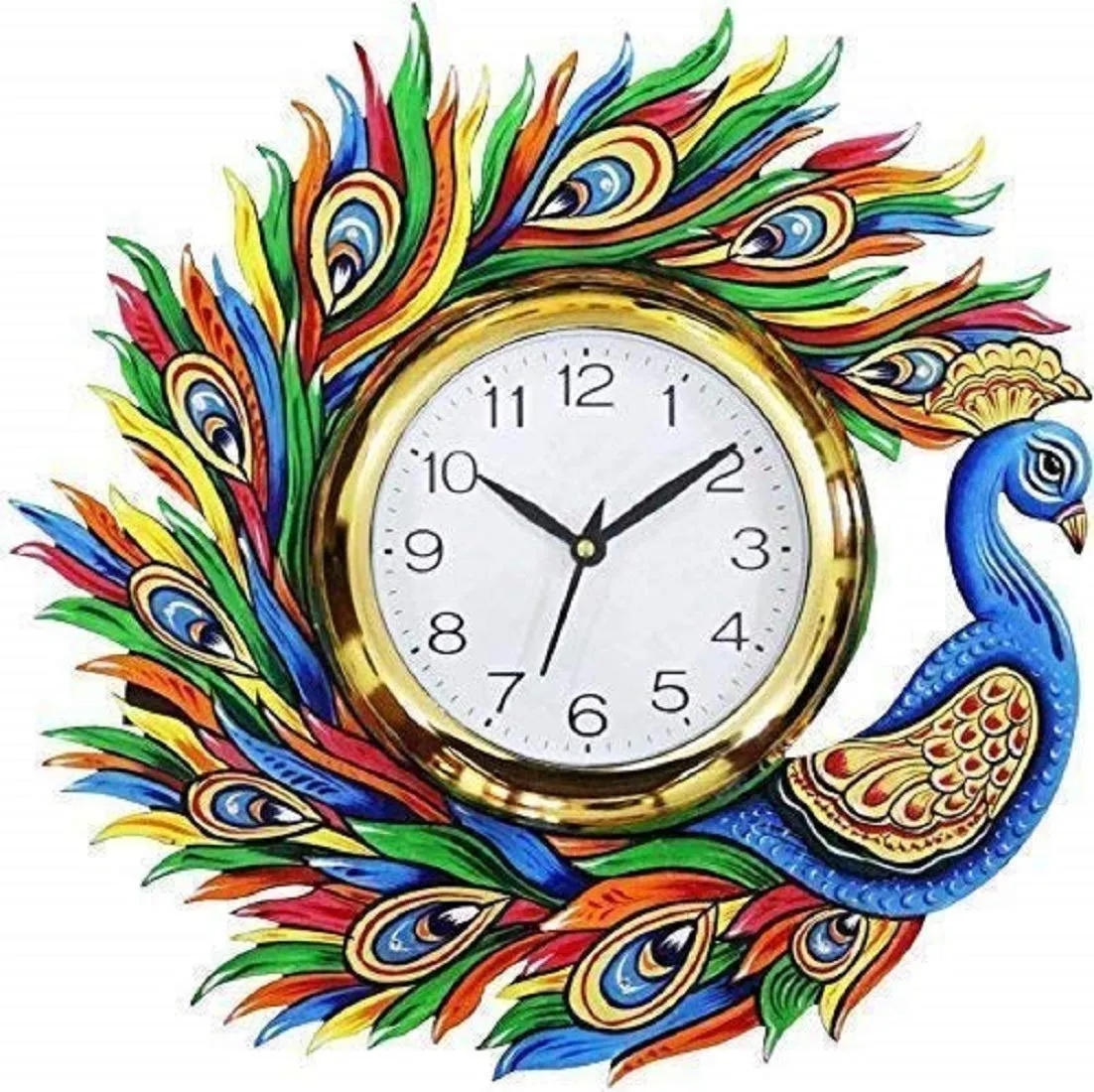 CAPIO ART Wooden Handicraft Handmade Hand Printed Animals Antique Design Wall Clock for Home, Living Room and Office Decor (Multicolour, 13 x 16 inch)