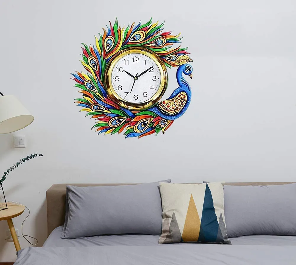 CAPIO ART Wooden Handicraft Handmade Hand Printed Animals Antique Design Wall Clock for Home, Living Room and Office Decor (Multicolour, 13 x 16 inch)