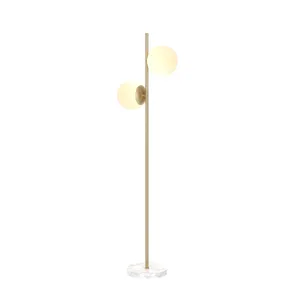 Castell 2 Globe LED Floor Lamp, Aged Brass
