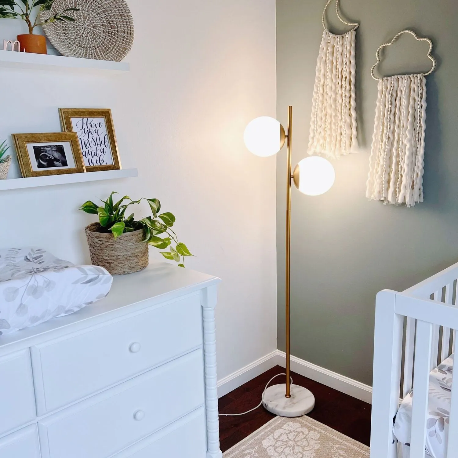 Castell 2 Globe LED Floor Lamp, Aged Brass