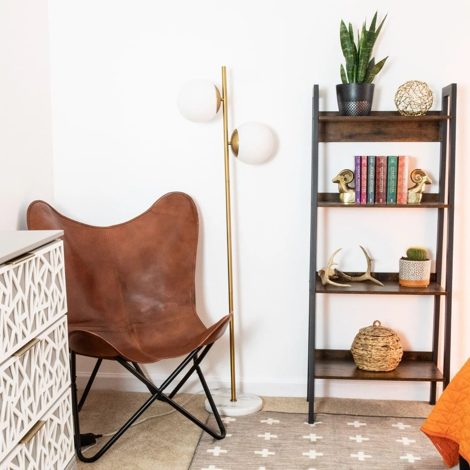 Castell 2 Globe LED Floor Lamp, Aged Brass