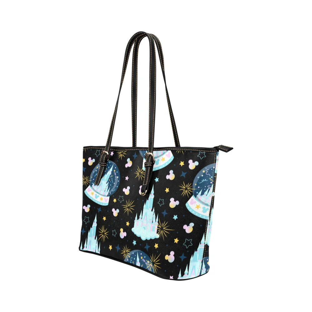 Castles And Snow Globes Leather Tote Bag